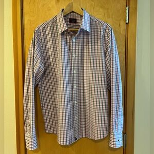 UNTUCKit Men’s Large Slim Fit Button Down Shirt Pink Blue Check Cotton